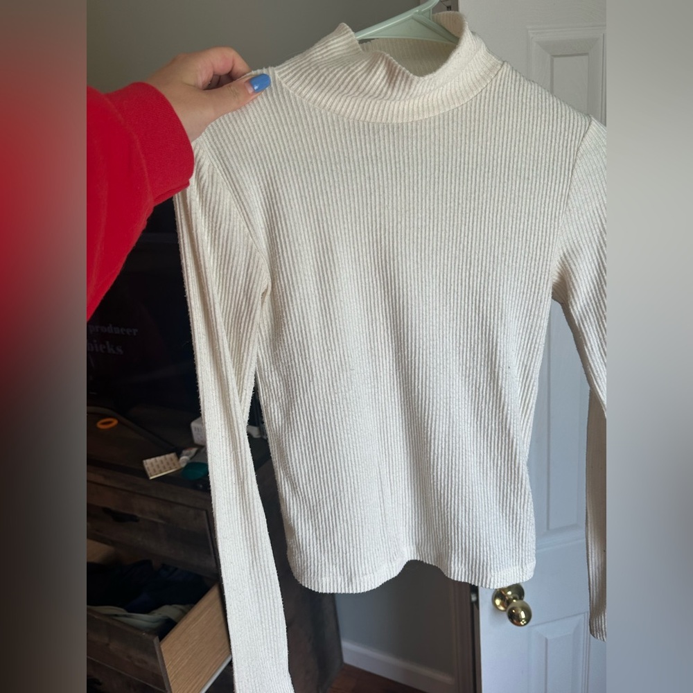 Urban Outfitters Cream Ribbed Turtleneck Knit Top